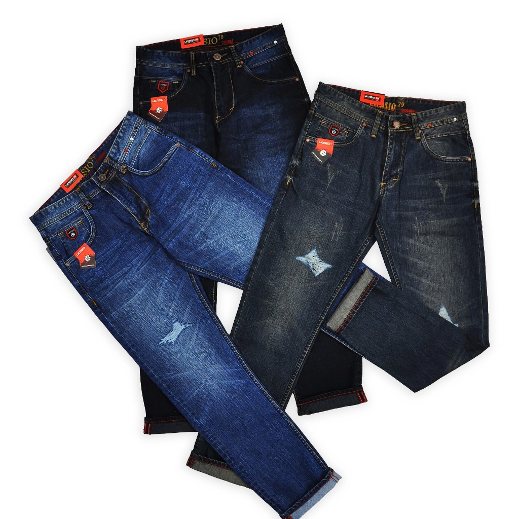 LICASIO - Celana Sobek Lapis Ripped Jeans Losse Fit Standar Reguler