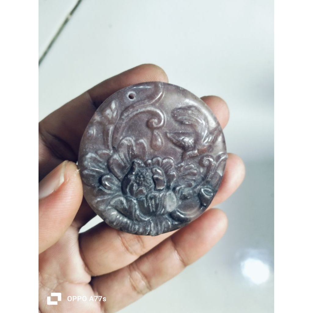liontin batu giok ukir lavender lawasan