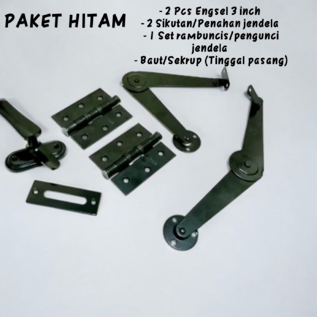 Paket komplit jendela Sikutan /  Engsel salon penahan jendela anti karat