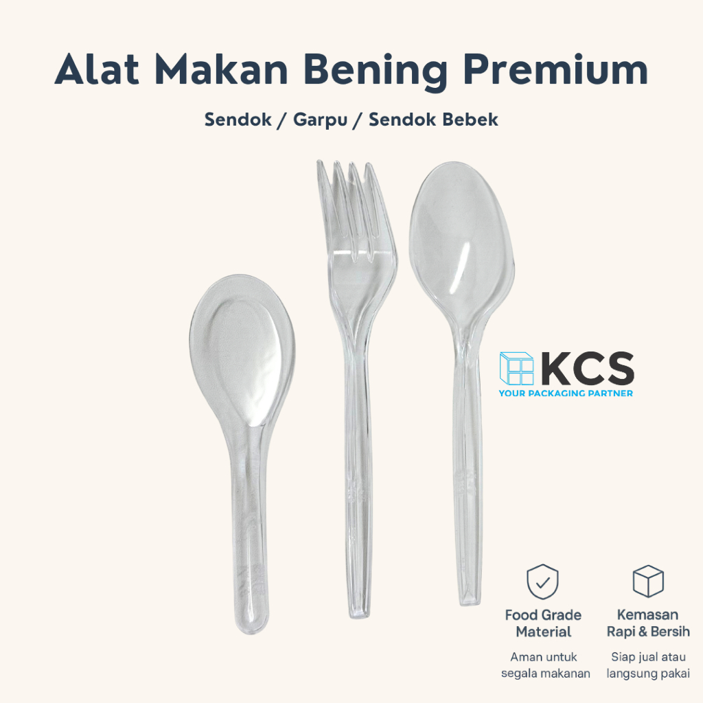 (DUS) Sendok, Garpu, Sendok Bebek Plastik | Grosir | Tebal Keras | Premium | Bening Bersih | KCS