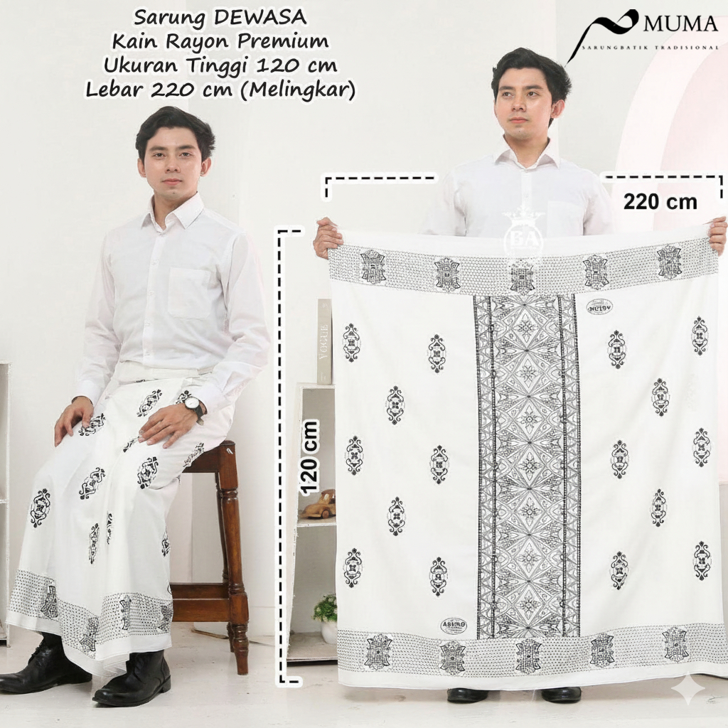 Sarung Batik Goyor Jumbo Pria Dewasa Spesial Warna Putih Rayon Premium Terbaru
