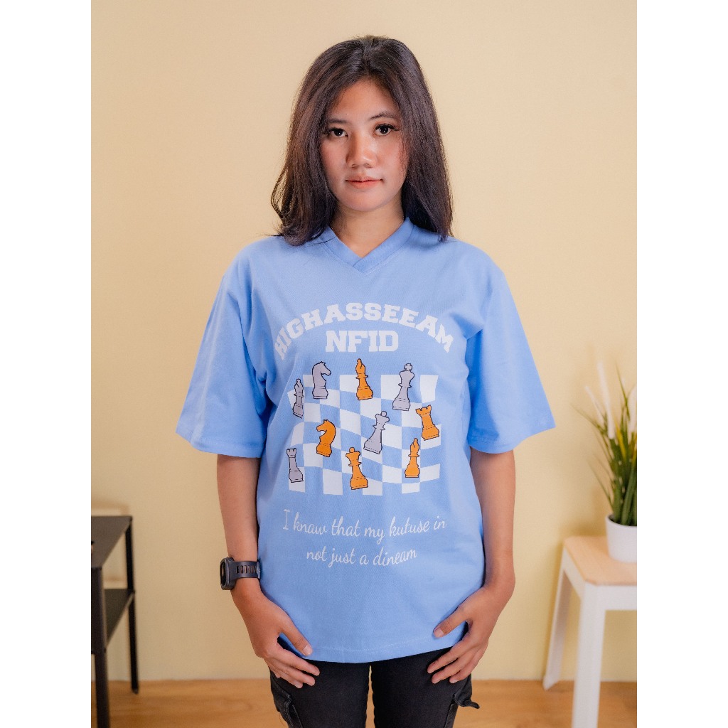 Newface ID Baju Kaos V Neck Oversize NFID Chest Pria Wanita Tshirt Unisex Combed 24s