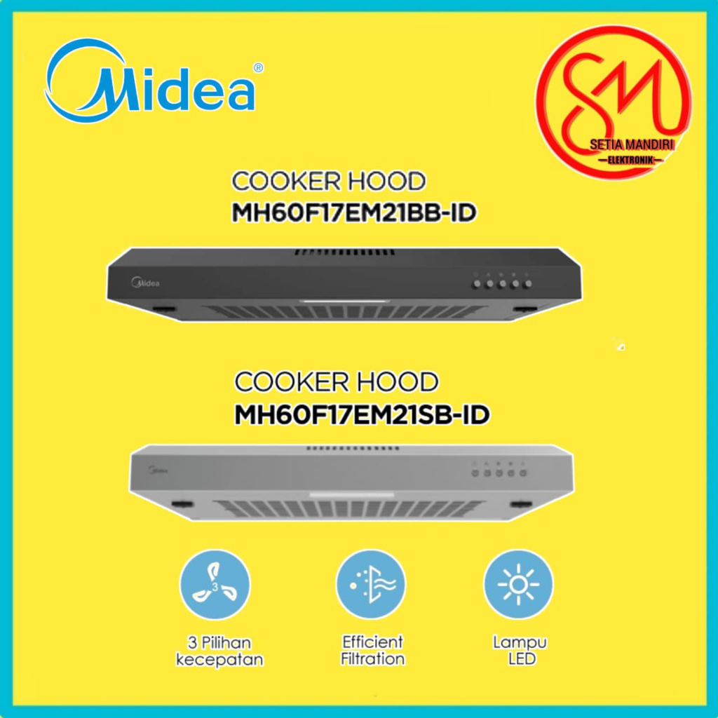 MIDEA Cooker Hood Slim Penghisap Asap Dapur - MH60F17EM21BB-ID & MH60F17EM21SB-ID