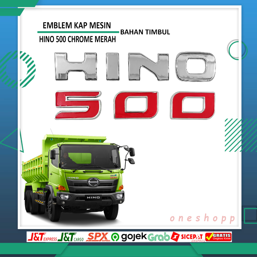 Emblem Hino 500 timbul chrome / emblem tulisan hino 500 sudah ada prekatnya / Logo hino 500 / emblem