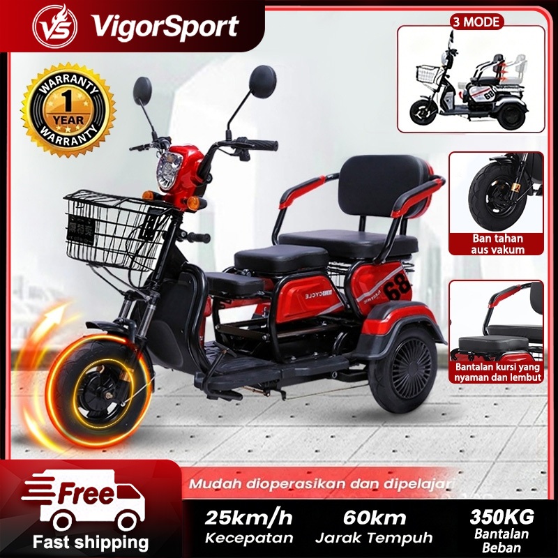 Skuter mobilitas listrik untuk tiga orang - sepeda roda tiga listrik/sepeda listrik/sepeda roda tiga