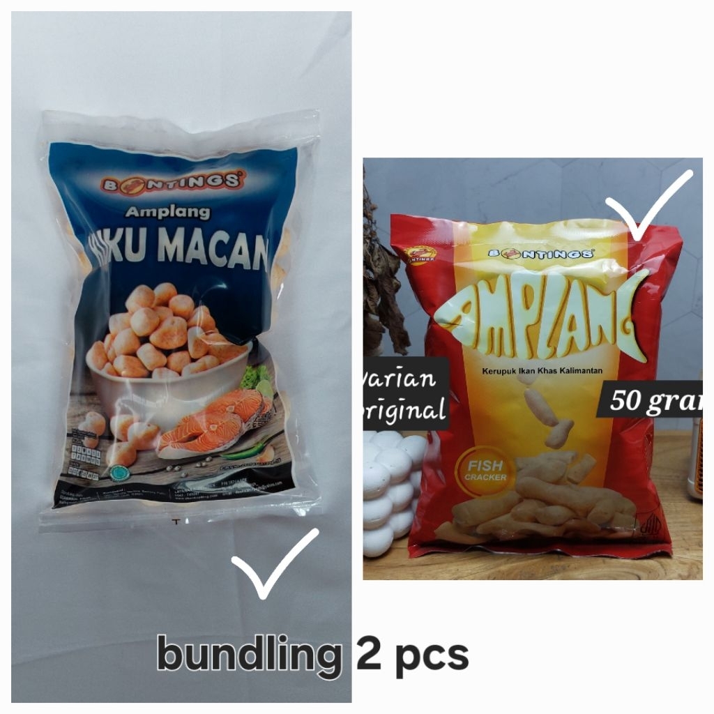 cemilan oleh oleh bontings amplang kuku macan dan tengiri 50 gram (bundling)