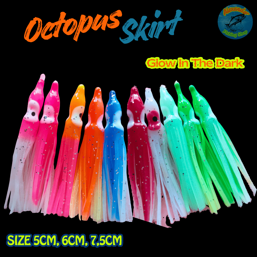 Octopus Skirt | Squid Skirt | Rubber Squid | Cumi Karet | Rubber Skirt Assist Hook Glow In The Dark