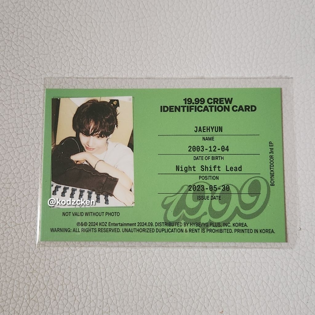jaehyun boynextdoor id card photocard 19.99