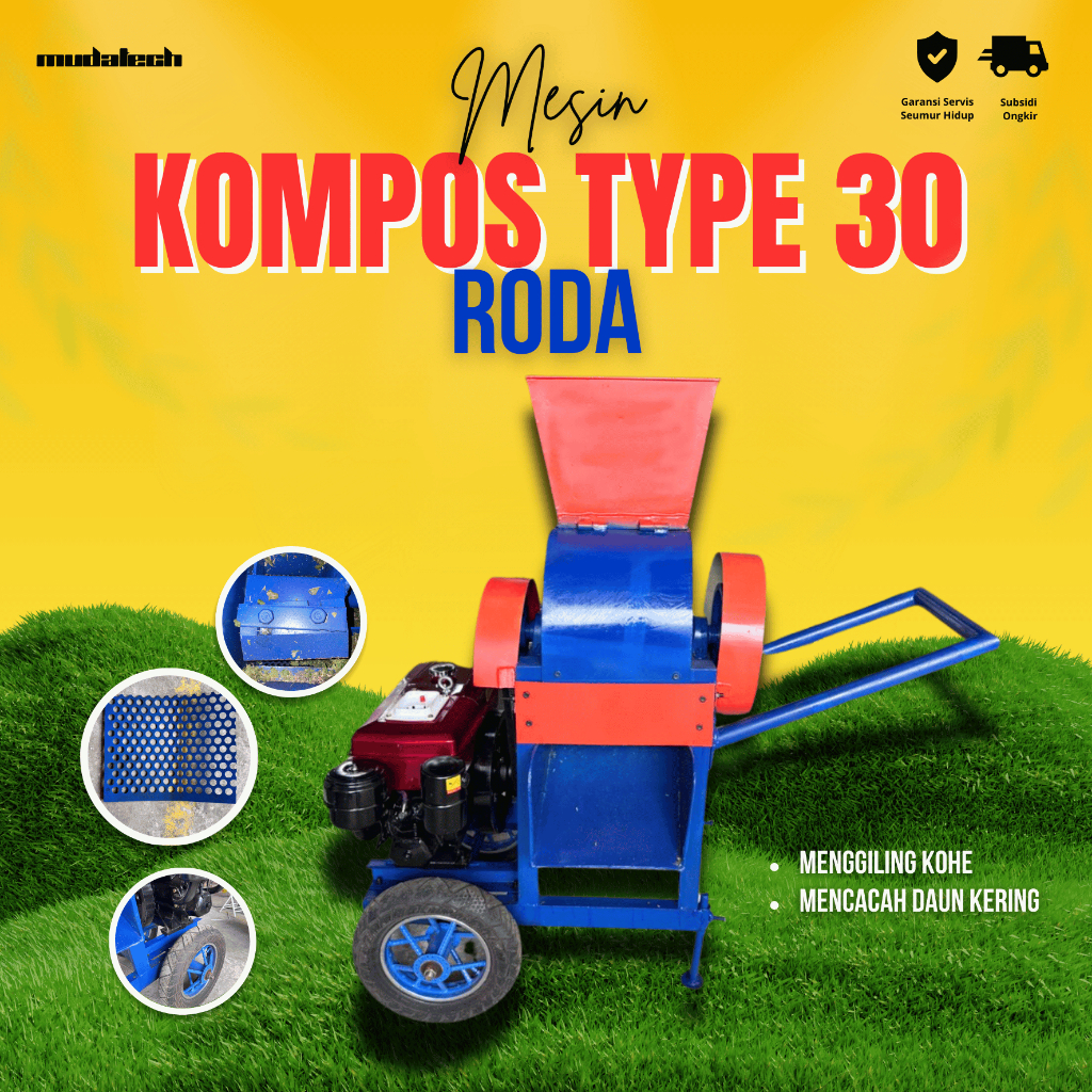Mesin Cacah Kompos Pencacah Giling Kompos Type 30 Roda