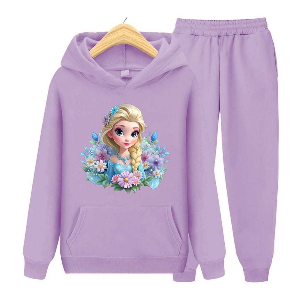 AS - SWEATER HOODIE SETELAN ANAK ELSA MOTIF ELZA