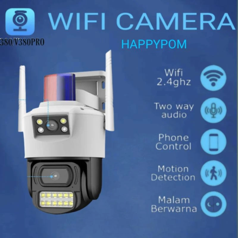 IP Camera CCTV Outdoor Wifi V380 8MP Double Lensa 360" PTZ Camera Double Lensa