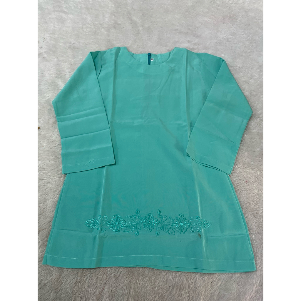 (Obral 1560) Baju kurung bordir hijau botol SD bahan tisu