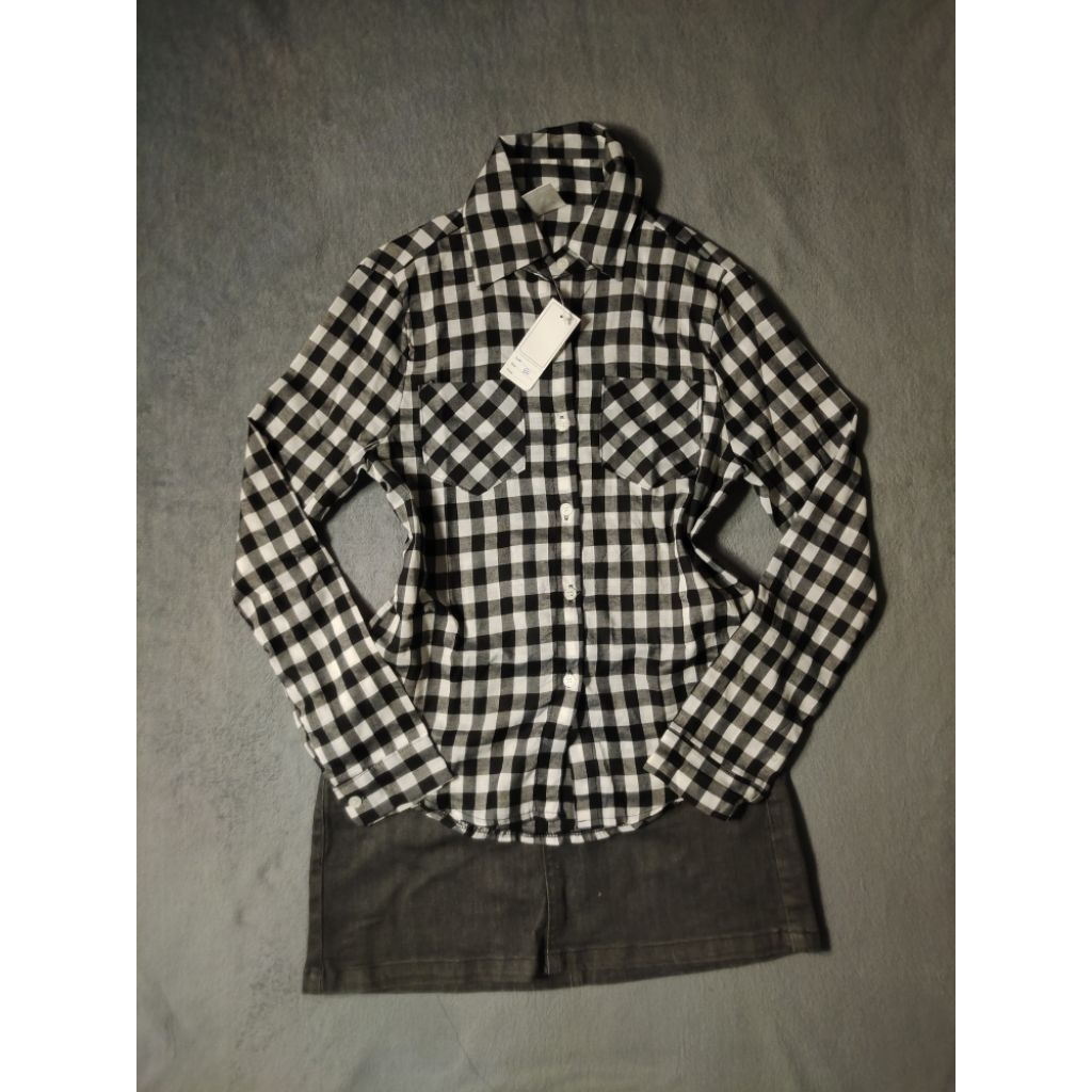 Kemeja Wanita Katun Tipis Cuteee motif Kotak-kotak