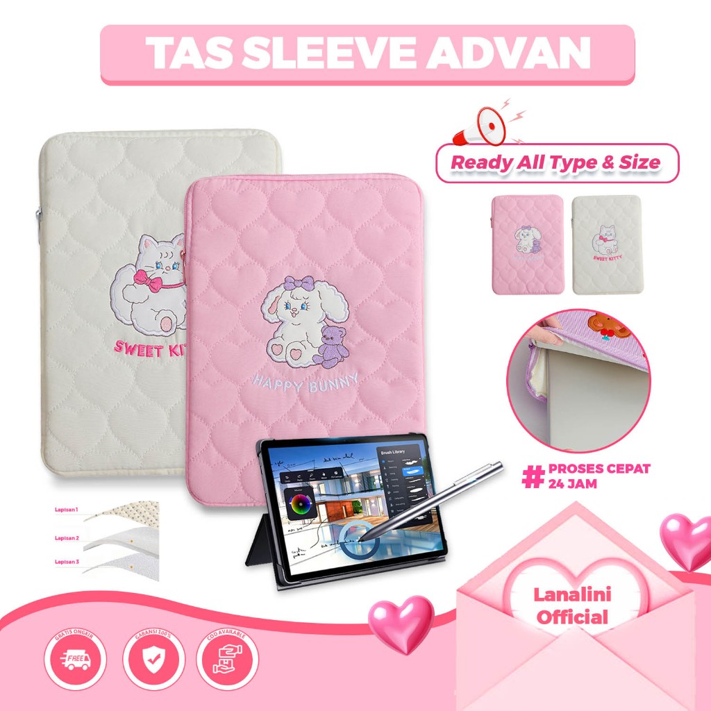 Tas Tablet Slim Puffy Case Advan Tab Sketsa 3 2 1 A10 A8 Xtab VX W80 W90 W100 Tab 8001 Tab 8002 Tab 