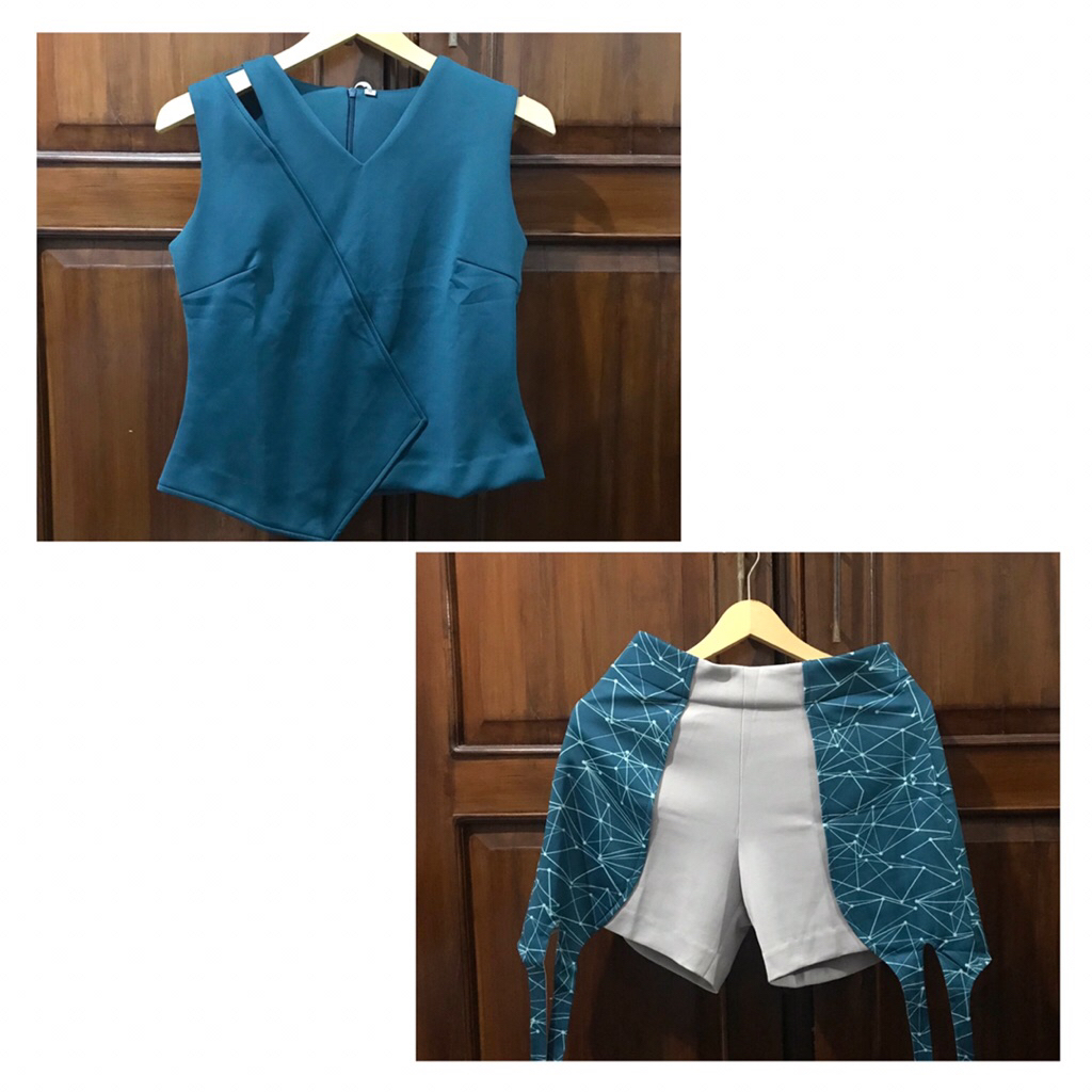 PL Preloved One Set Vest Crop Top Celana Wanita Setelan Olahraga