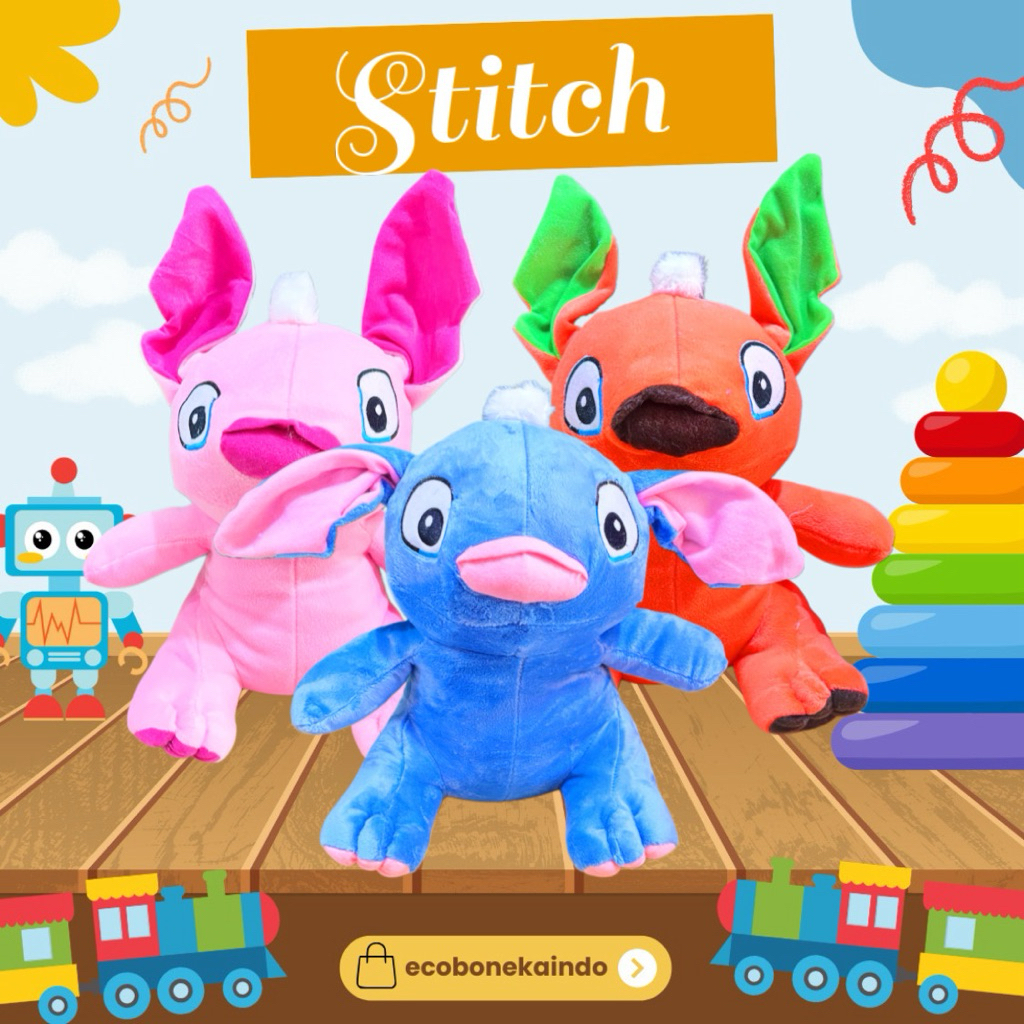 Boneka Stitch Lilo stitch korea duduk lucu boneka karakter stitch biru telinga panjang  import ecobo