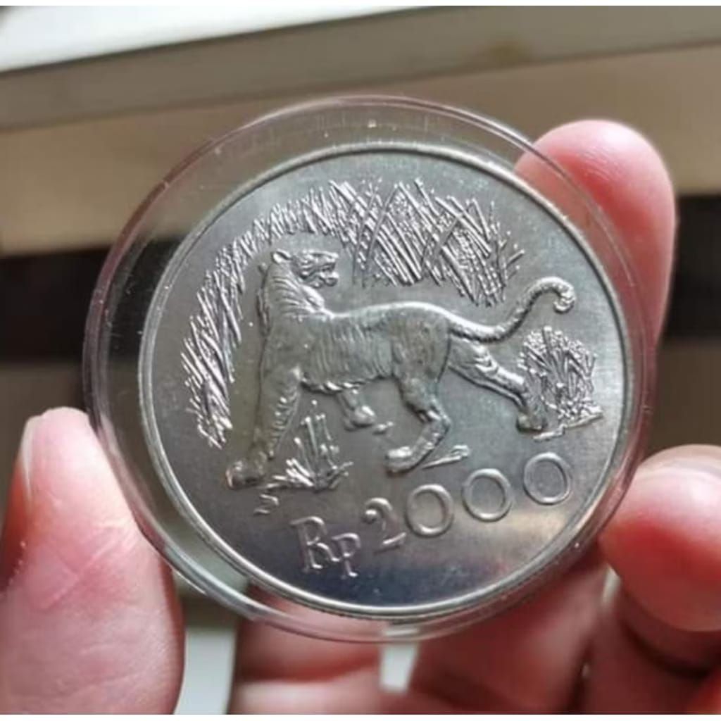 Koin 2000 tiger macan bahan perak tahun 1974 Koleksi Coin Logam Lama Kuno Jadul Langka Asing Luar Ne