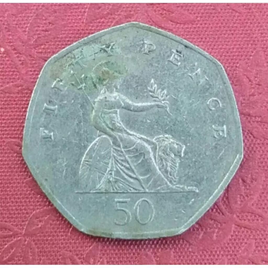 Koin 50 New Pence Inggris UK United Kingdom Tahun Random Koleksi Uang Logam Coin Bekas Lama Kuno Ant