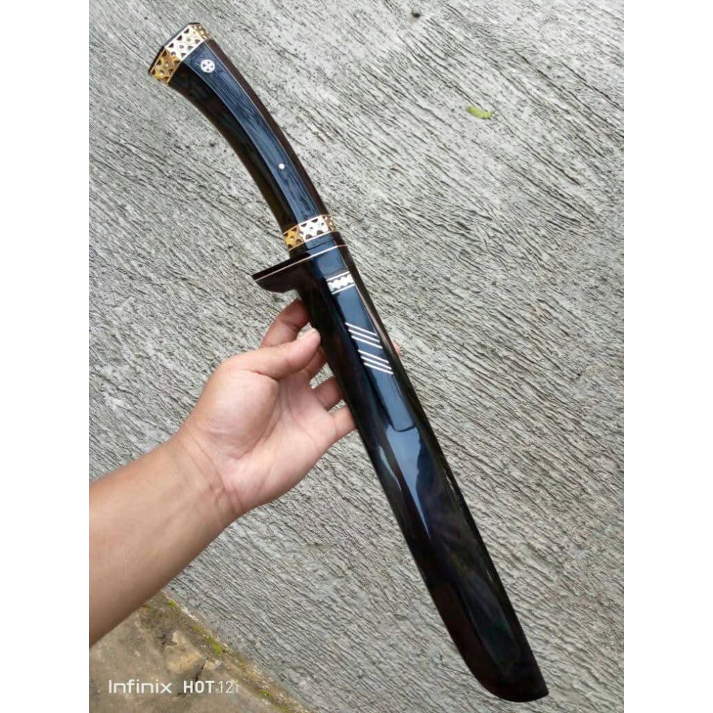 Golok sembelih premium baja Elmax ful tanduk kerbau ACC Kuningan ukir mewah