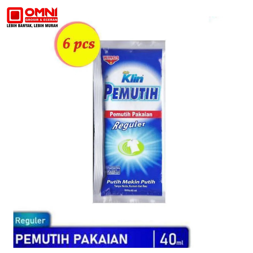SoKlin Pemutih Pakaian 40ml 1 Renceng Isi 6 Pcs - So Klin Sachet - Disinfektan Pemutih Baju Serbagun