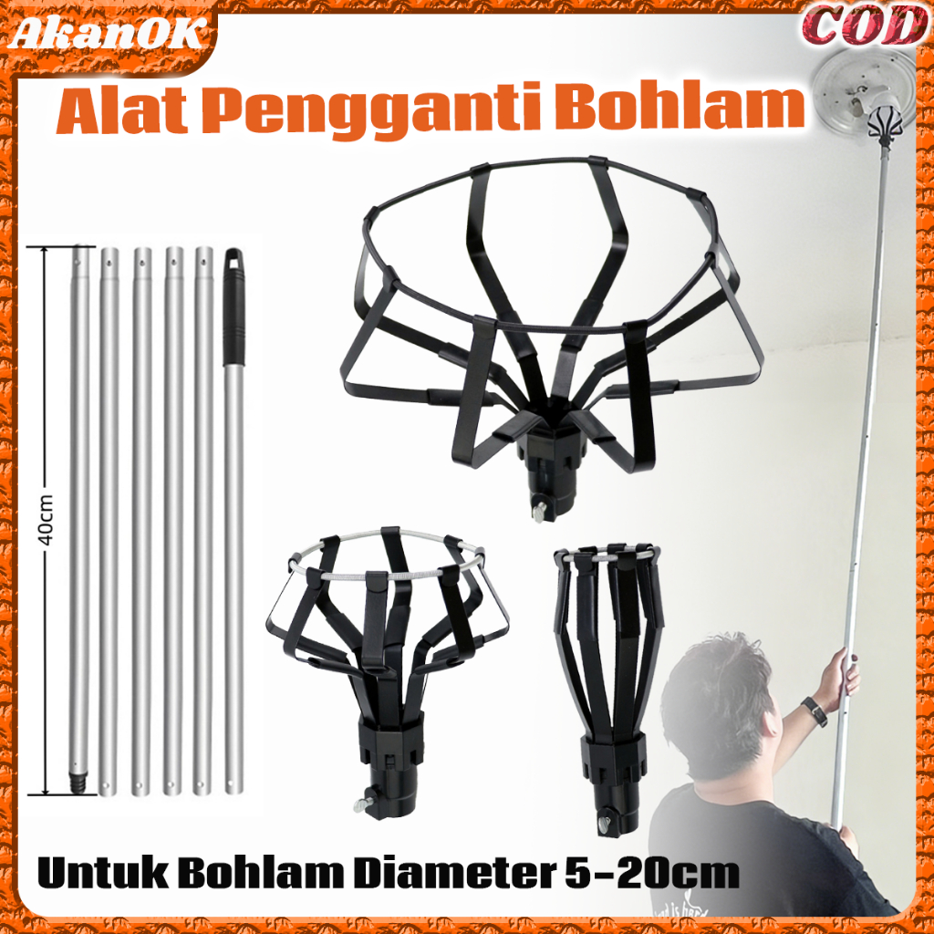 Alat Pengganti Bohlam 8 Jari Pegas Baja dengan Ujung Silikon Adjustable |Tongkat Serbaguna Pengganti