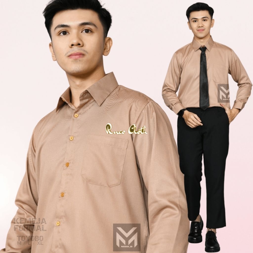 Kemeja Formal Polos Lengan Panjang Coklat Susu Moka Katun Toyobo Atasan Pakaian Pria Baju Kerja Kant