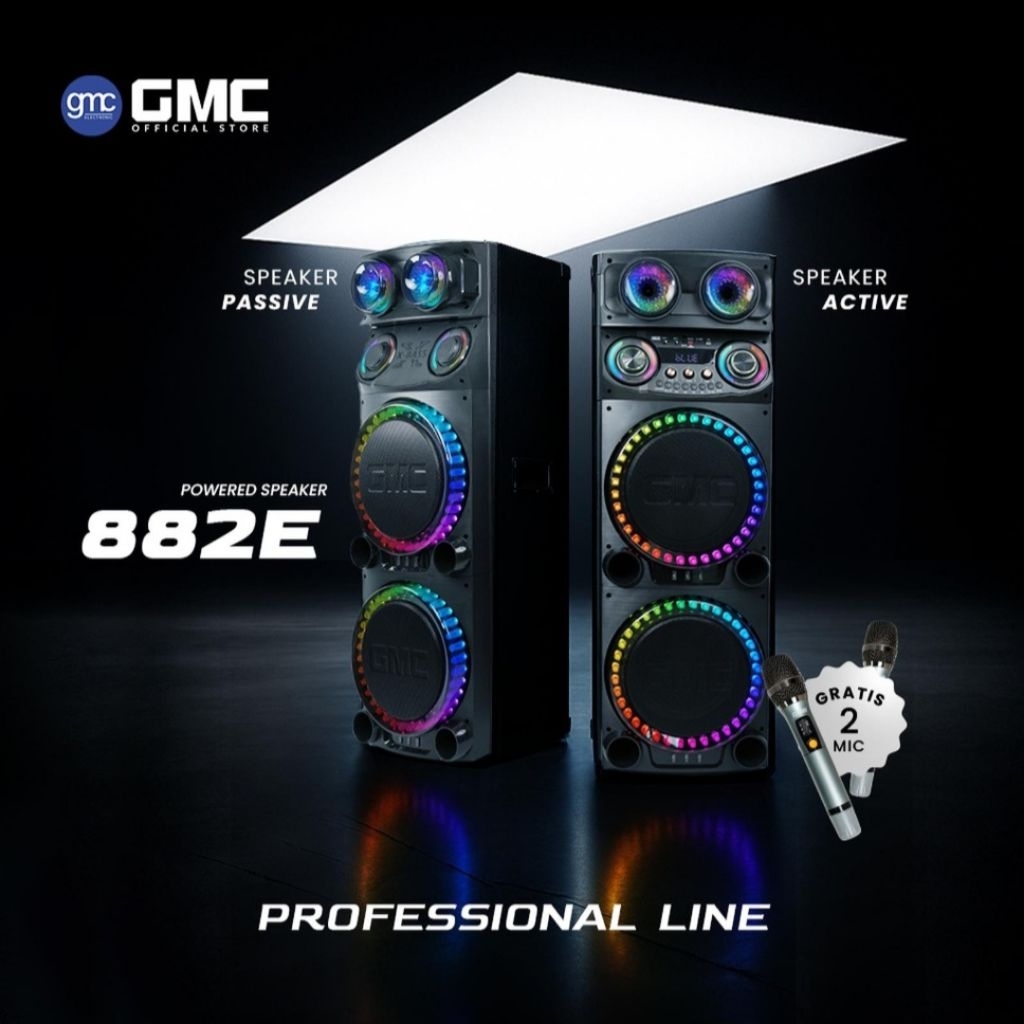 GMC SPEAKER AKTIF PROFFESIONAL LINE BLUETOOTH KARAOKE 4x12" 420W UHF WIRELESS MIC LED DISPLAY GMC 88