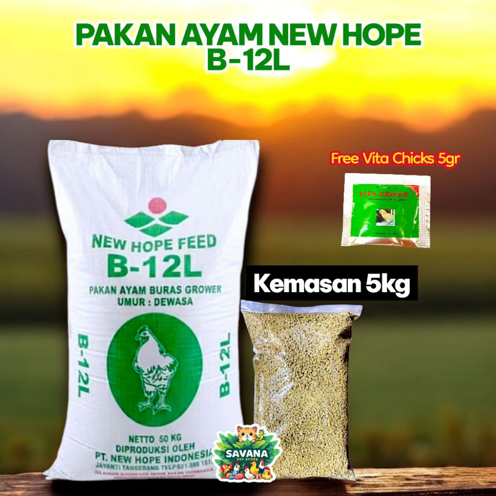 PAKAN AYAM B12L KEMASAN 5KG NEW HOPE | Pakan Ayam Buras, Pedaging, Bangkok dll