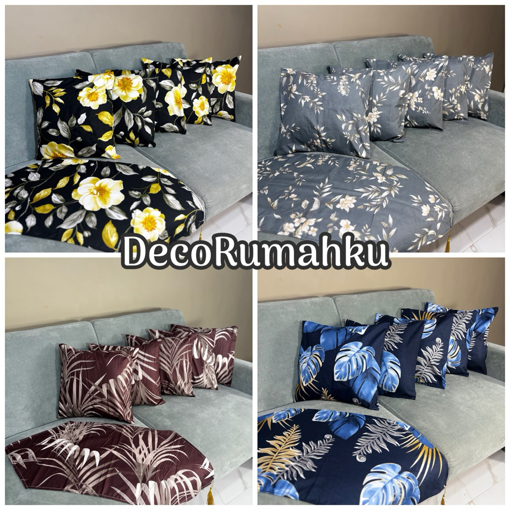 Set Sarung 5pcs Bantal Sofa + 1 Taplak Meja untuk Ruang Tamu