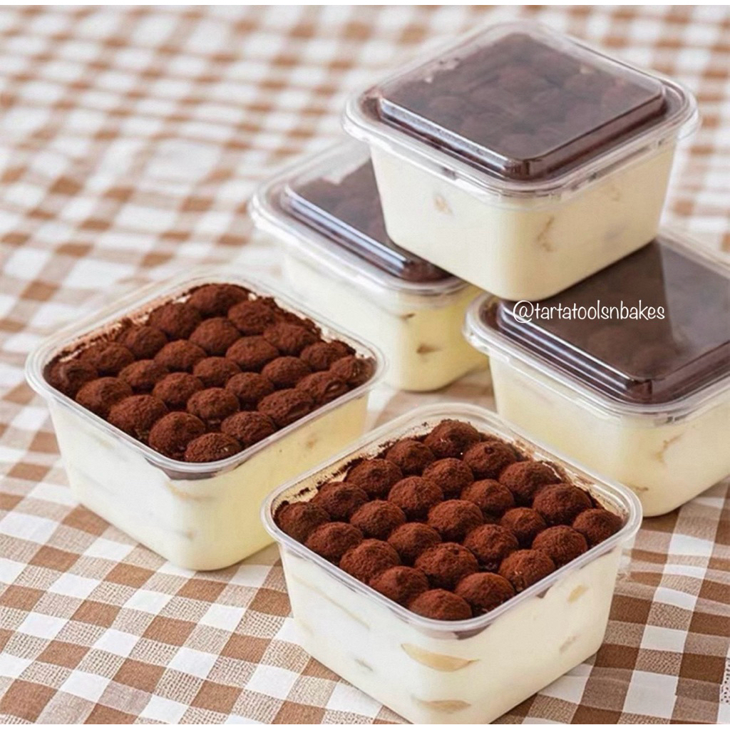 (10PCS) Kotak Mika Cup Segi Dessert Box | Mika Persegi Salad / Pudding | Mika Kue Tiramisu Serbaguna