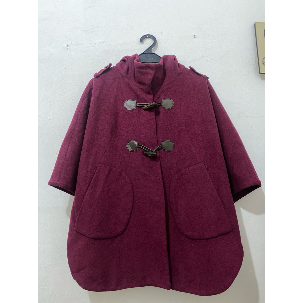Coat Wool Kimtan Cape Burgundy Preloved