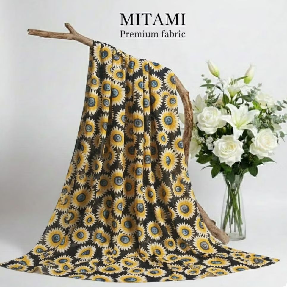 Kain Ceruty Babydoll Motif Bunga Matahari Premium - Bahan Ceruti Printing Sunflower Meteran High Qua