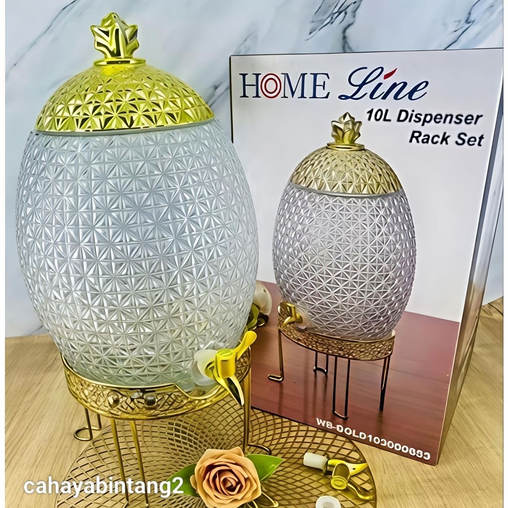 (Packing Kayu) Dispenser Nanas Kaca Gold 10 Liter Homeline