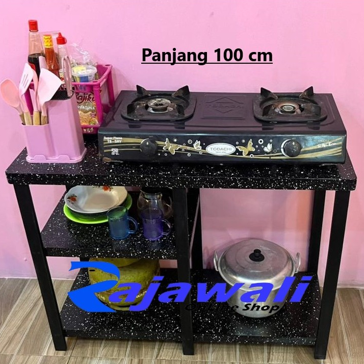 Meja Kompor 2 Tungku Kayu Minimalis Rak Kompor Dapur Meja Dapur Estetik