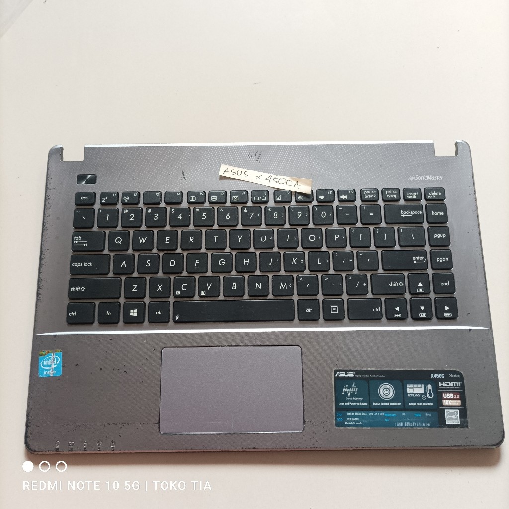 Palmrest dan Keyboard Laptop Asus X450CA Original