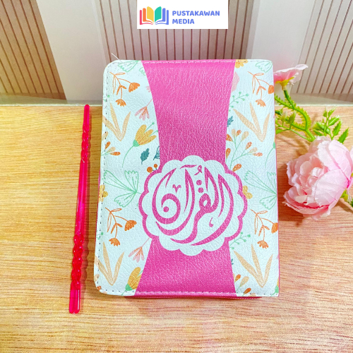 Al-Quran Waqaf Ukuran A5 A6 Quran Kaleb Resleting Blok Latin Terjemah Perkata Floral Pink A6 - Pusta