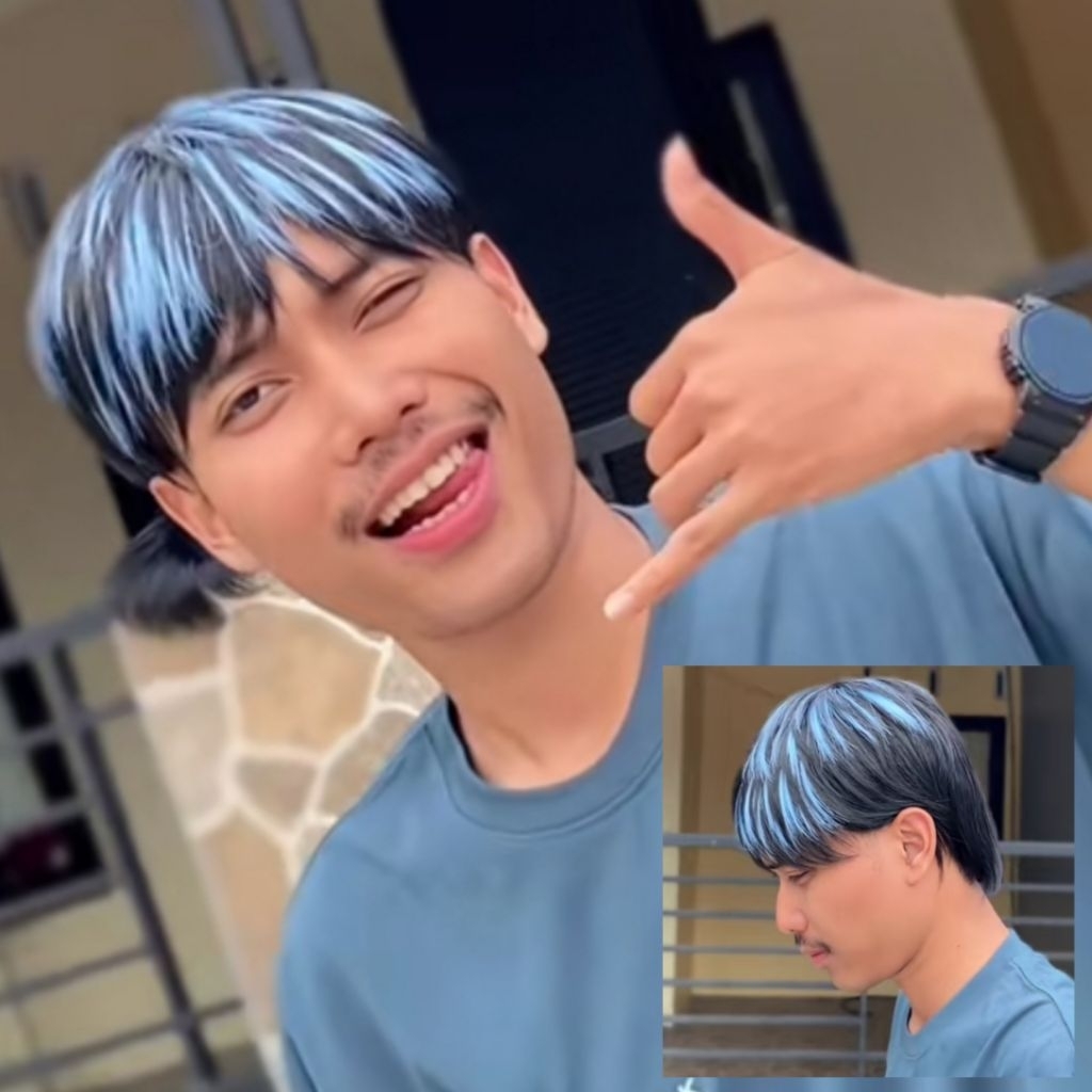 WIG PRIA KOREA RAMBUT PENDEK MODEL HIGHLIGHT HITAM MERAH BIRU PUTIH BLONDE GREY