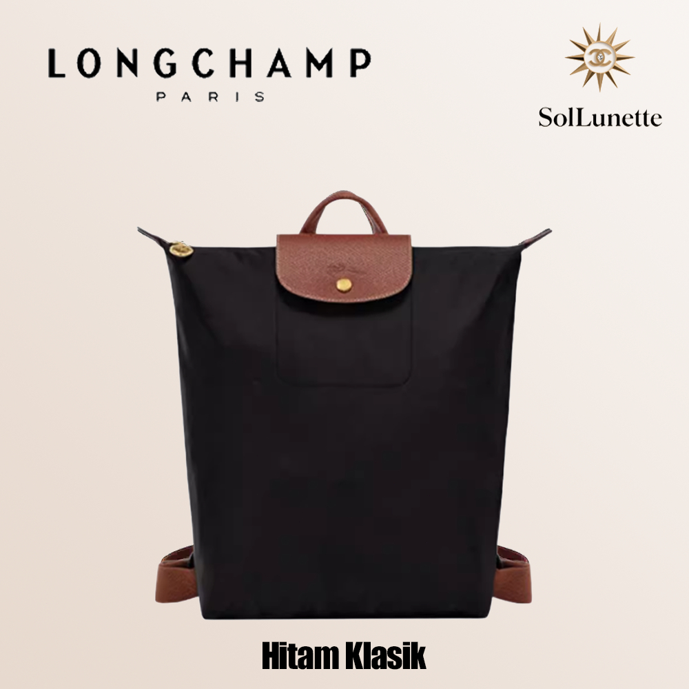 Longchamp Tas Wanita Seri Le Pliage Original Tas Ransel Besar Warna Hitam Klasik