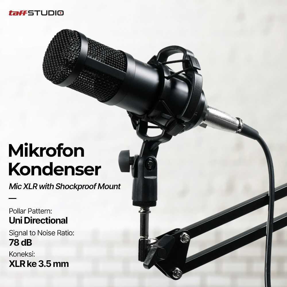 TaffSTUDIO BM-800 Mikrofon Kondenser XLR Condenser Microphone Set Shockproof Mount Mic Studio Rekama