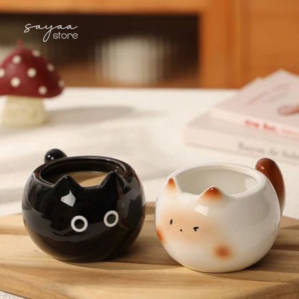 Cangkir Kucing Hitam / Putih Siamese Cat Mug