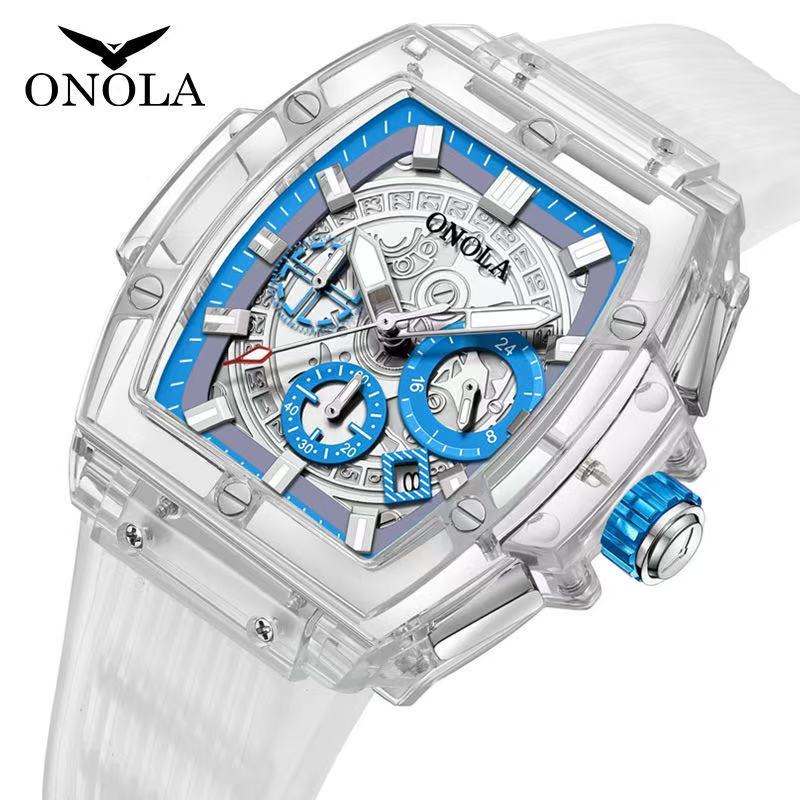 ONOLA Transparent Case Square Watch Fashion Night Light Youth Student Watch Men's Watch
