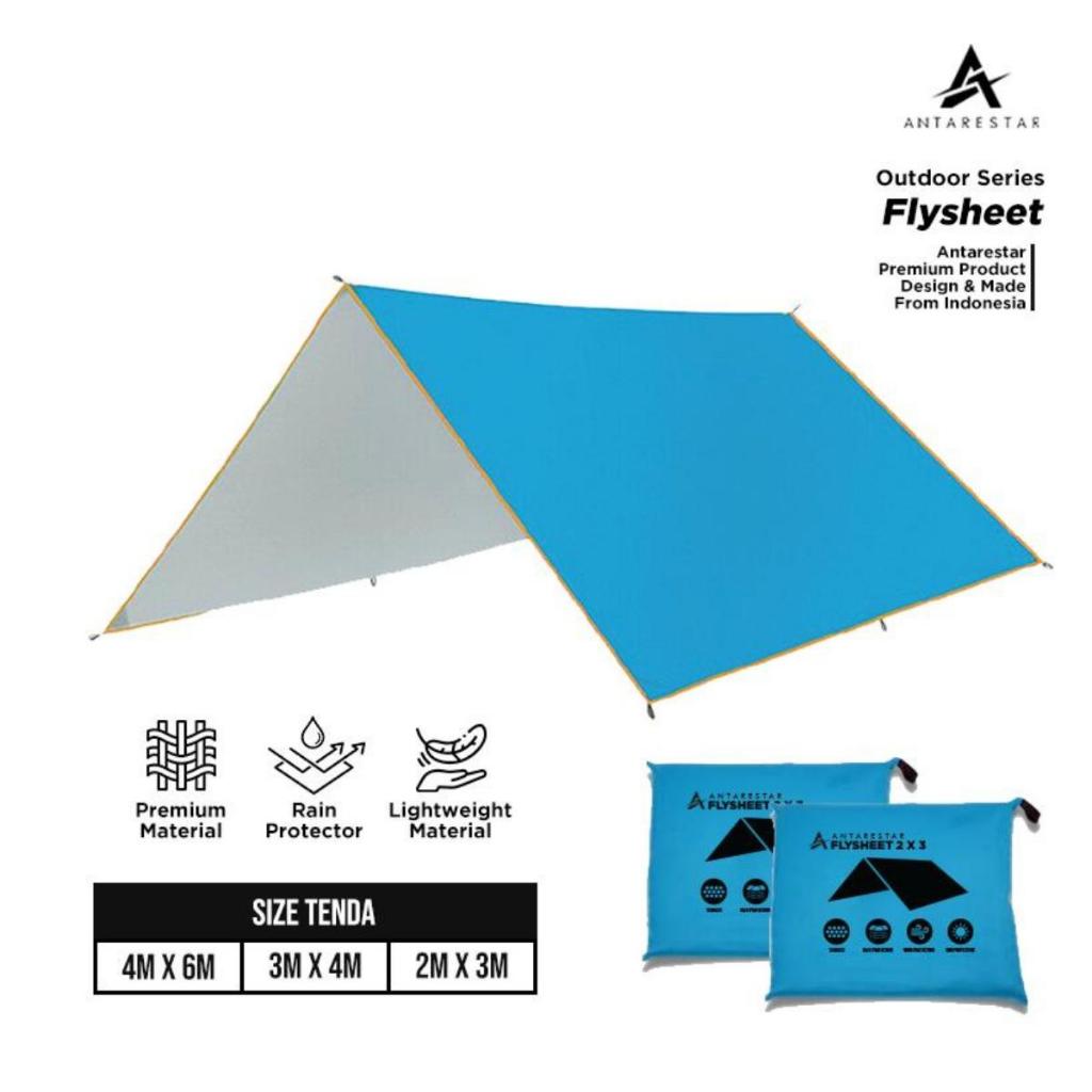ANTARESTAR Official - PAKET HEMAT FLYSHEET WATERPROOF 3X4 PLUS PASAK TENDA 12 PCS + TALI PERUSIK PAK