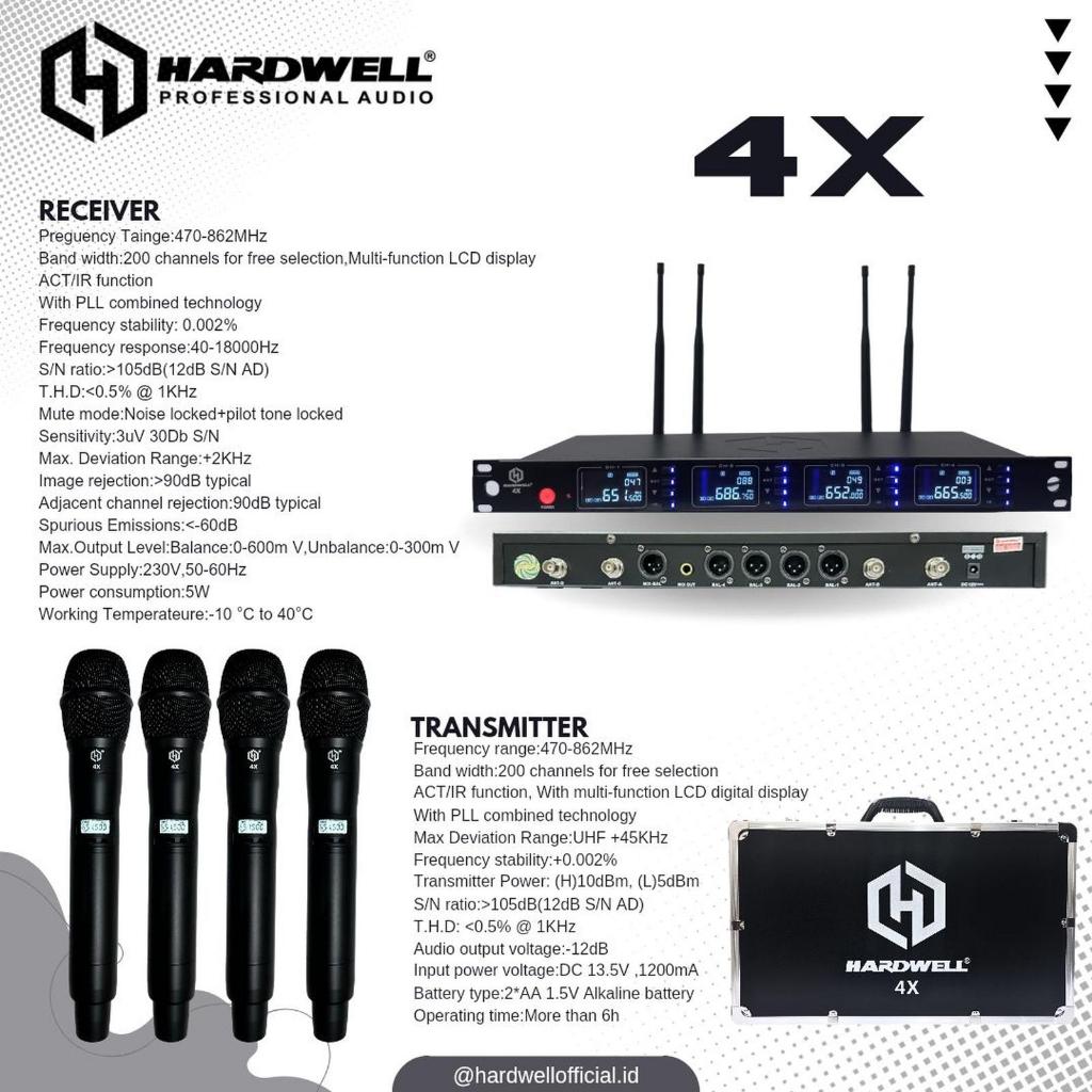 Microphone Wireless Hardwell 4X 4 mic Wireless Pegang pegang Original