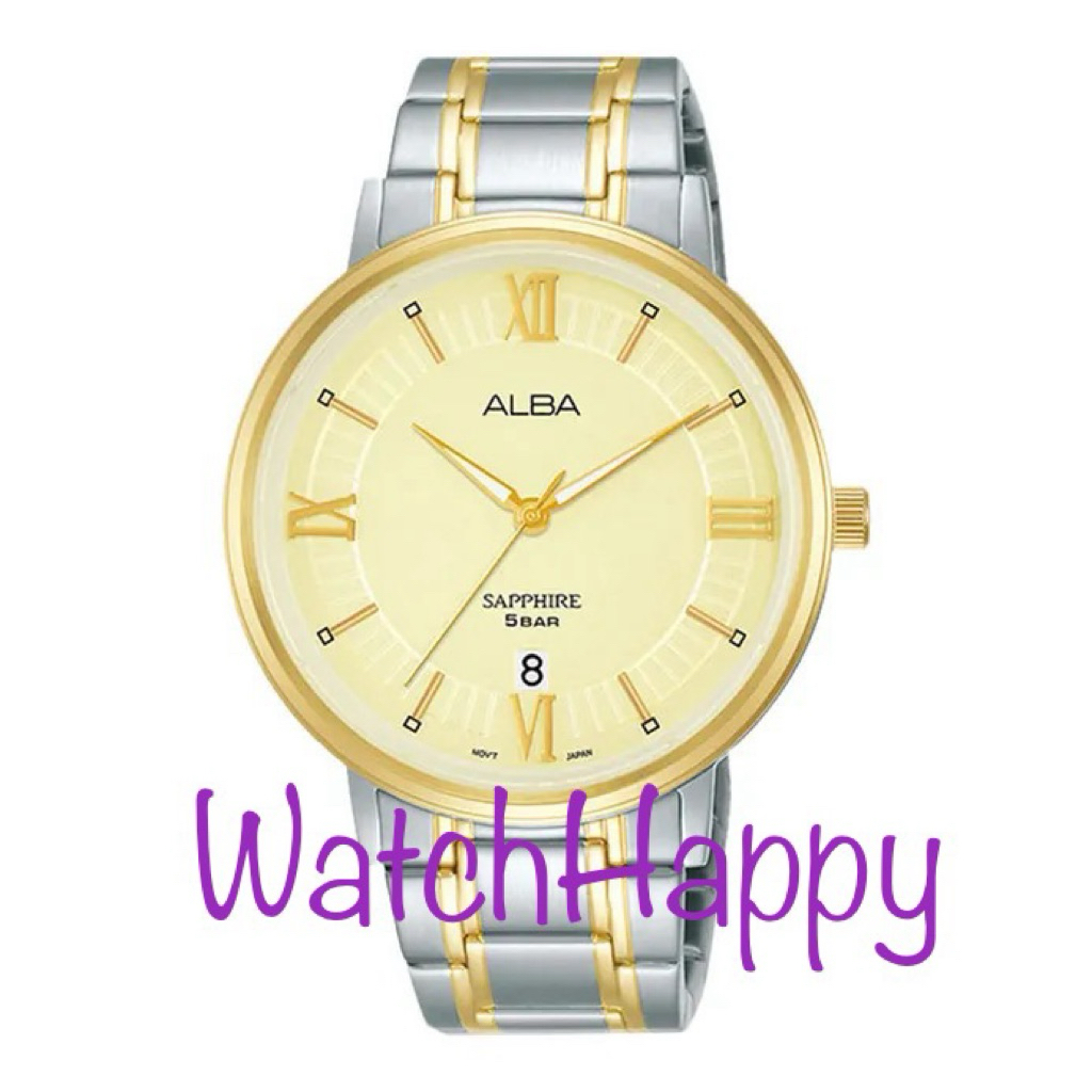 JAM TANGAN ANALOG PRIA ALBA AS9L24X1 / AS9L24 / AS9L24X YELLOW PATTERN DIAL QUARTZ MOVEMENT SAPPHIRE