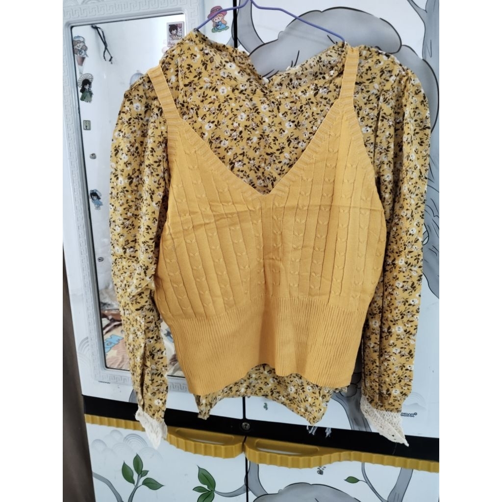 baju inner dan outer rajut bunga