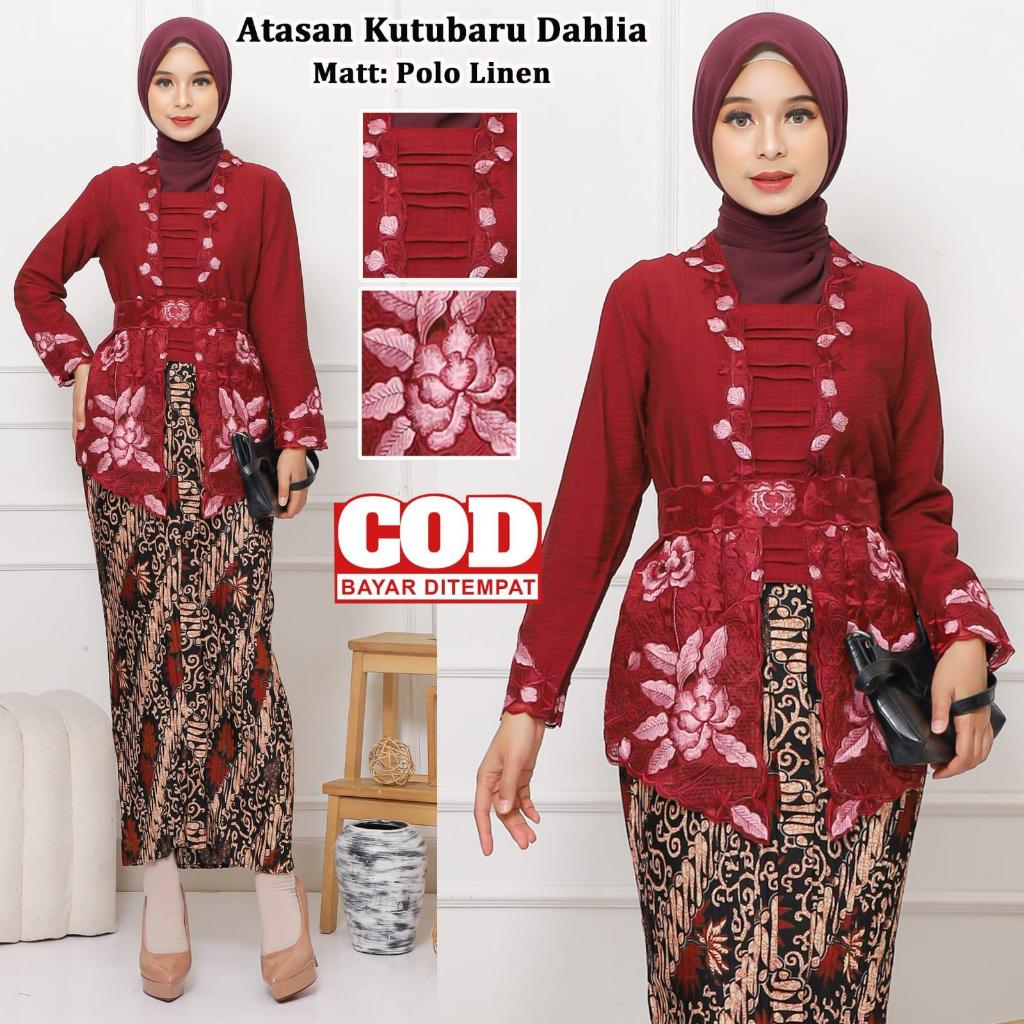 Terbaru Atasan Kebaya Encim Modern Lengan Panjang Kebaya Hijab Kutu Baru Dahlia COD