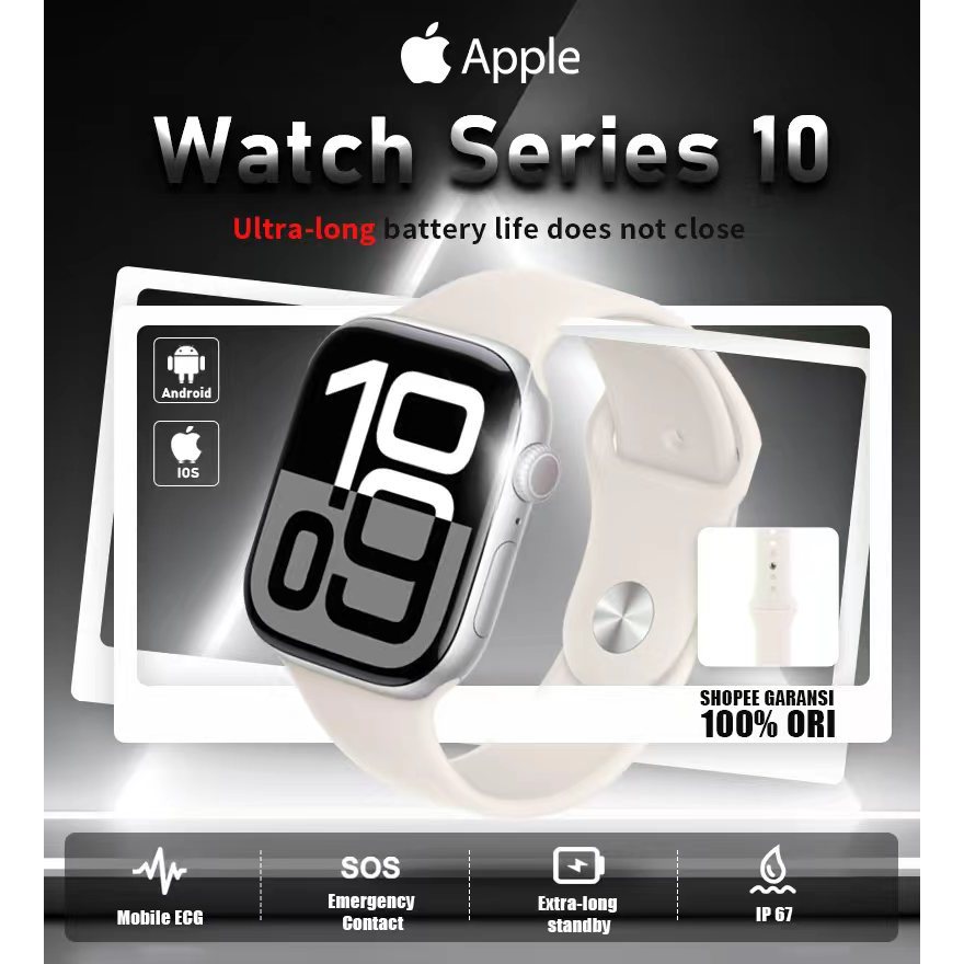 Smartwatch Apple Watch Series 10 42mm Apple Watch Pria Wanita IP6X9 Pemantauan Detak Jantung Oksigen
