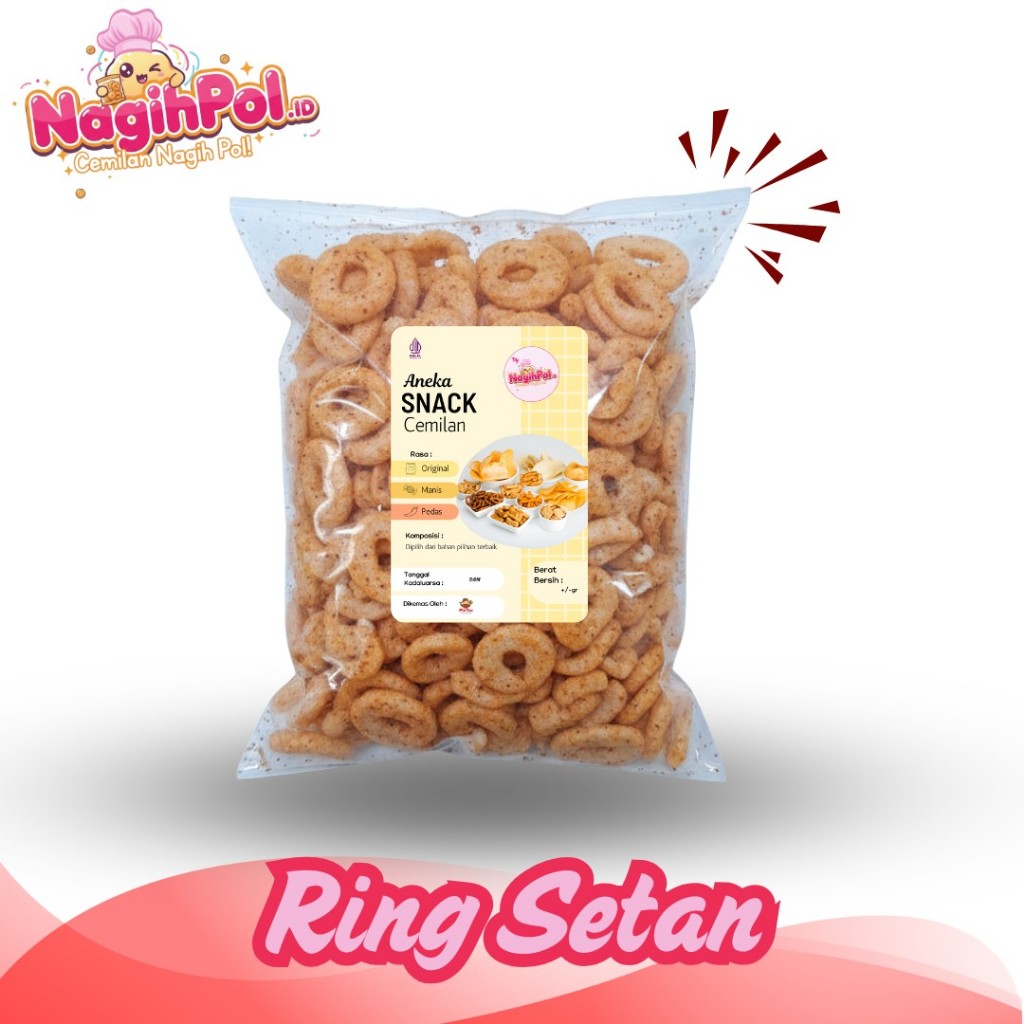 Kerupuk Ring Pedas 200gr Krupuk Setan Pedes Aneka Camilan Cemilan Snack Chiki Kiloan Jajan Jajanan