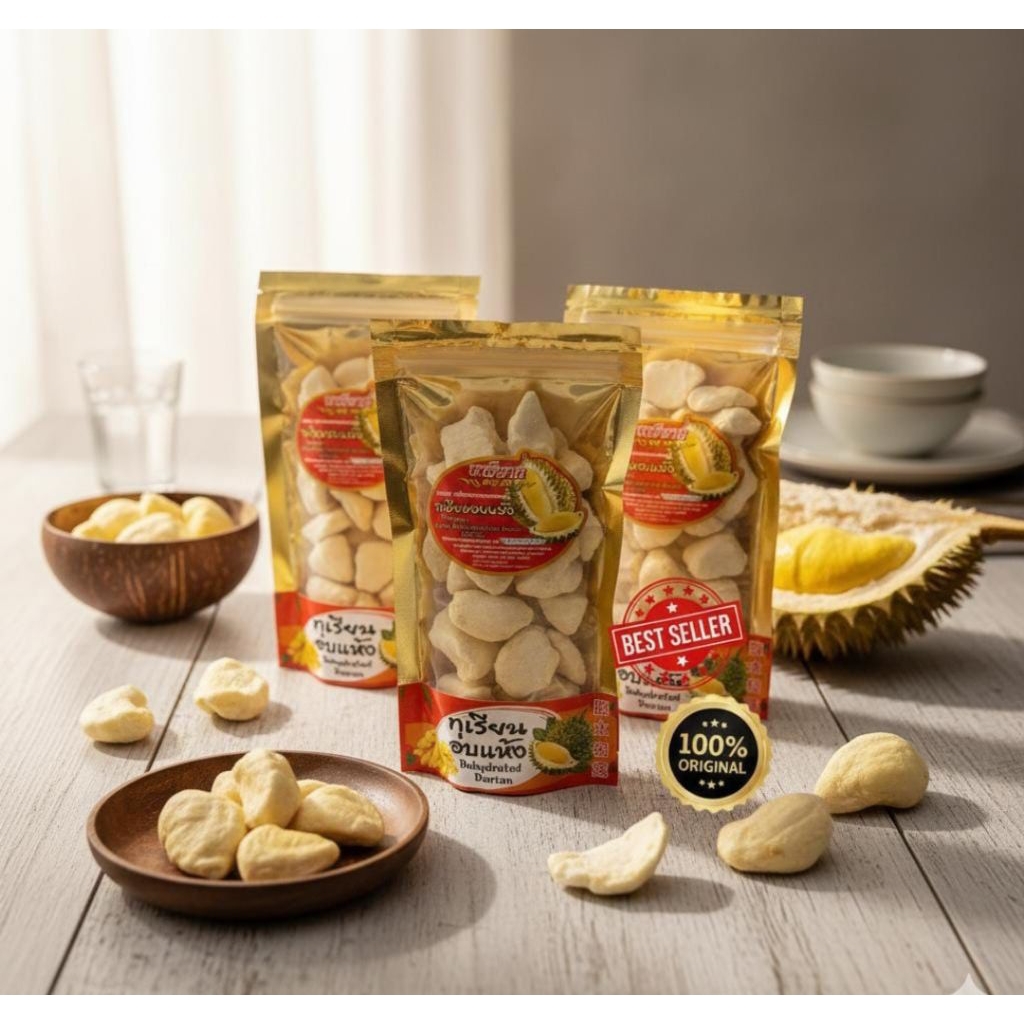 Ready Dried durian monthong Thailand 100% Cemilan durian kering dari Thailand 100% Dehydrated durian