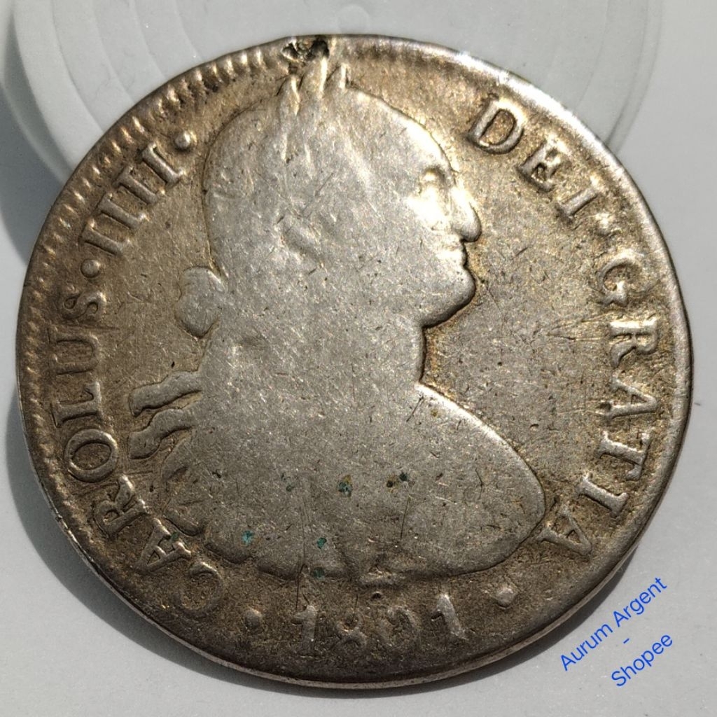 ZZ.25-- 1 PC KOIN PERAK KUNO ASLI 8R.F.T CAROLUS IIII TH 1801. -- SILVER COIN --